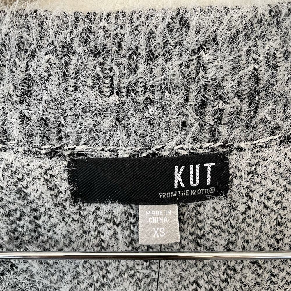 NEW Kut From The Kloth Open Front Cardigan Womens XS Buffalo Plaid Black White - Picture 2 of 12